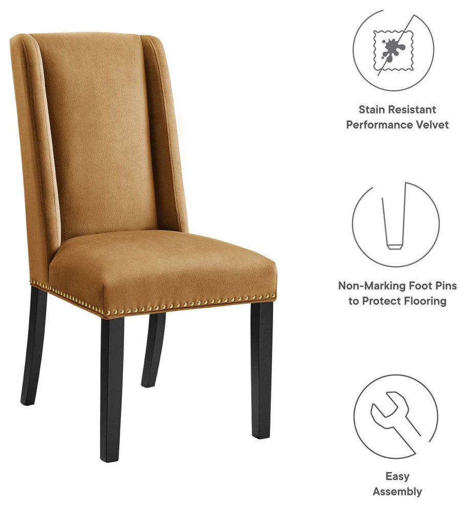 Baron Performance Velvet Dining Chairs, Set of 2, Cognac