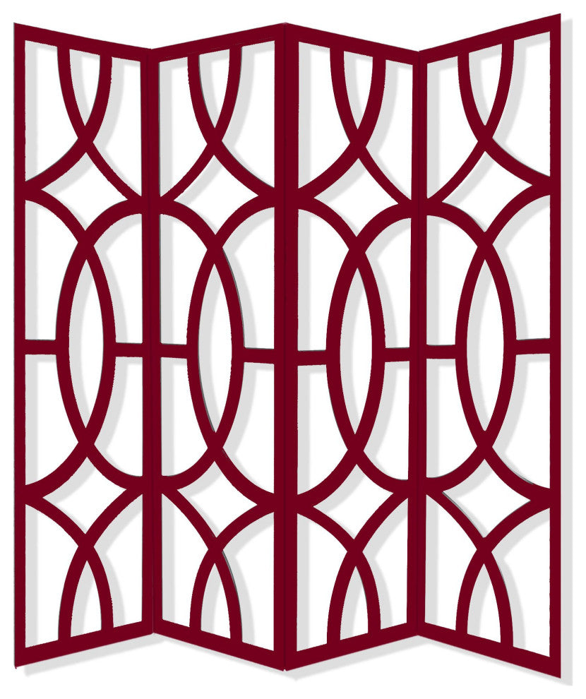 HomeRoots 84" x 2" x 84" Red Wood 4 Panel Screen