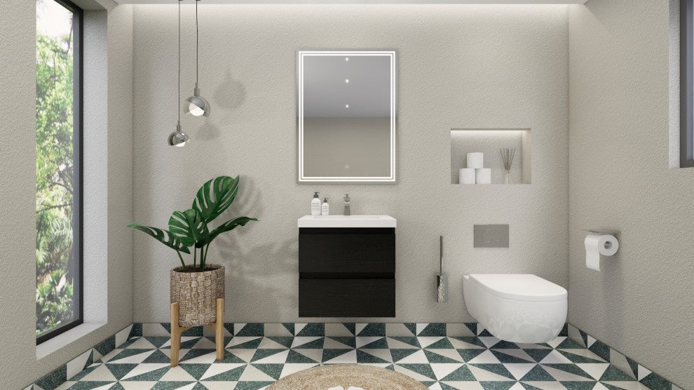Belli 24" Wall Mounted Single Bathroom Vanity Set, Rich Matt Black, Glossy White Top