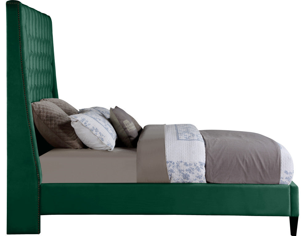 Fritz Velvet Upholstered Bed, Green, Queen