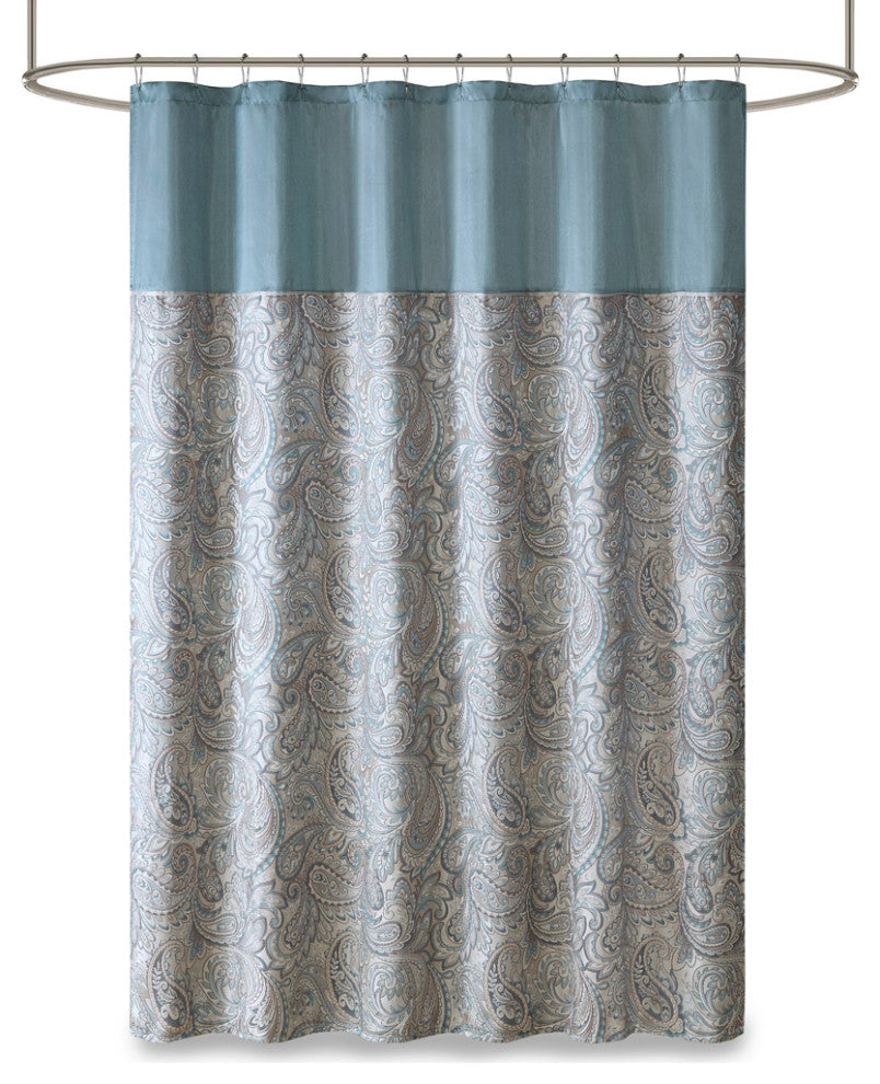 Madison Park Aubrey Jacquard Shower Curtain, Teal 72x72"