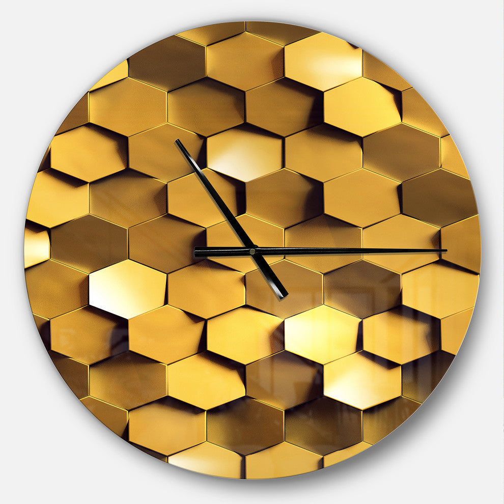 Golden Honeycomb Wall Texture Oversized Modern Metal Clock, 23"x23"