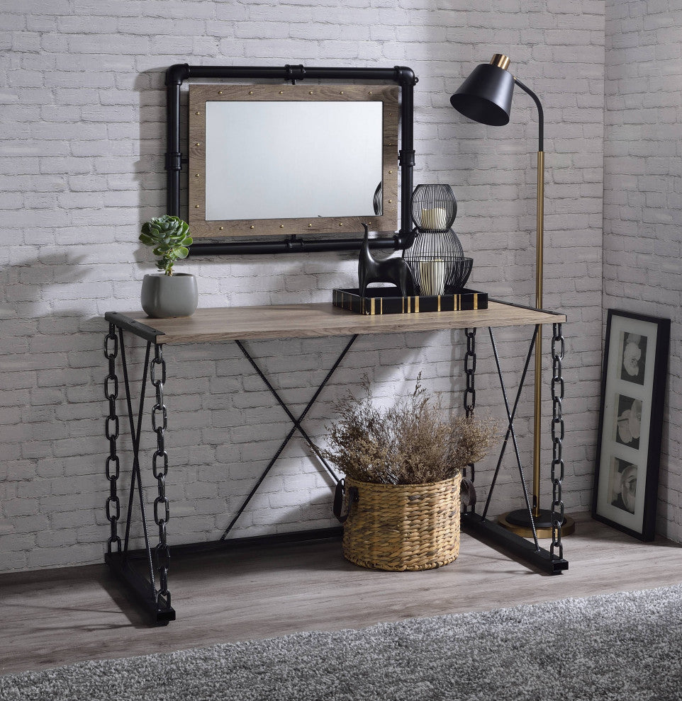 ACME Jodie Console Table, Rustic Oak and Antique Black Finish