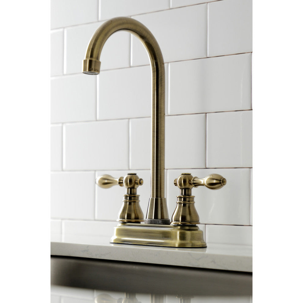 KB493ACL American Classic Two-Handle High-Arc Bar Faucet, Antique Brass