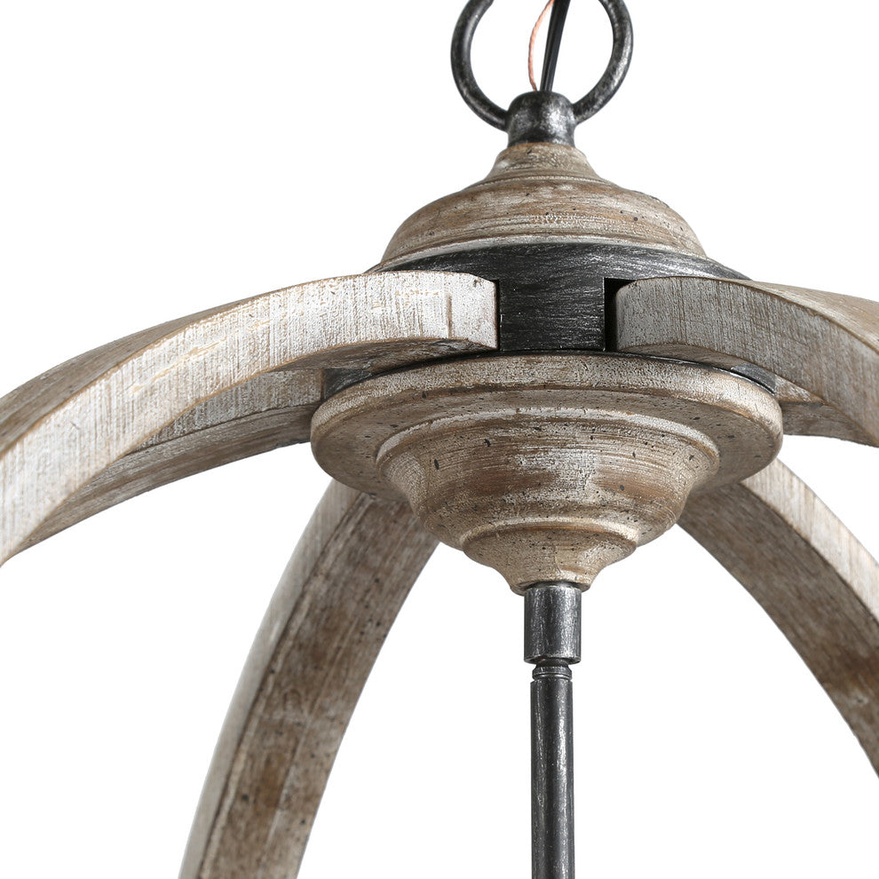 LALUZ 27-in 6-Light Distressed Gray Wood Globe Farmhouse Chandelier