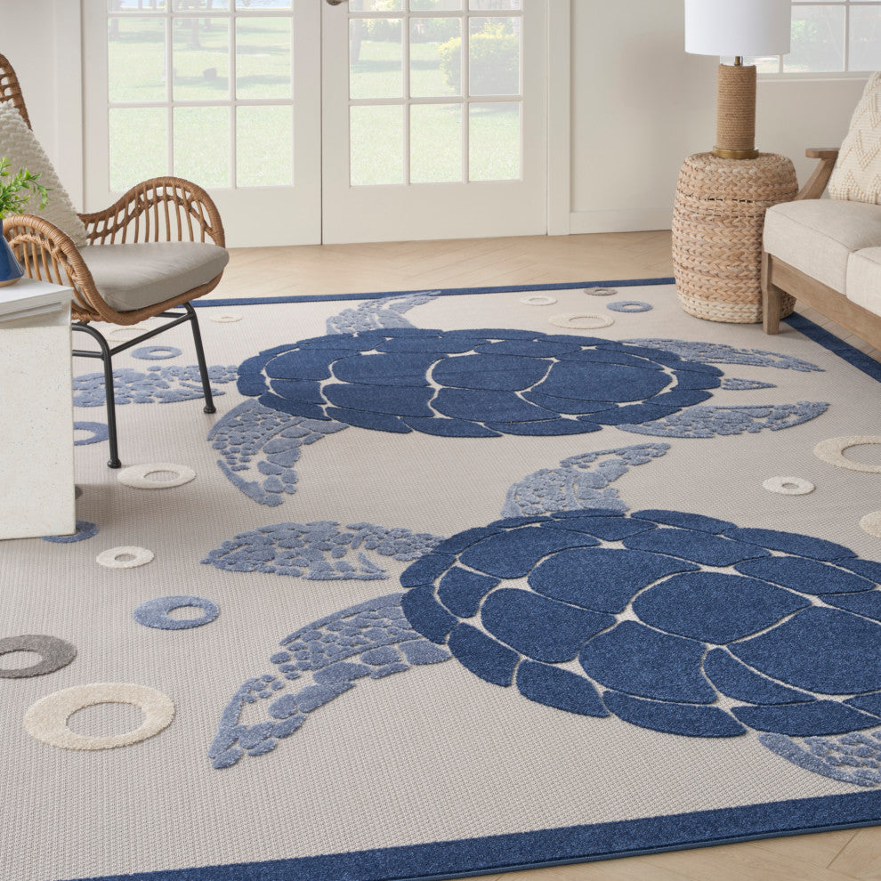 Nourison Aloha 9' x 12' Navy Blue Coastal, Nautical & Beach Area Rug