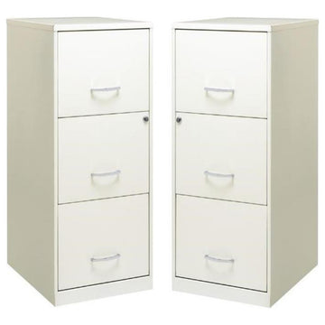 Home Square 3 Drawer Vertical Metal Filing Cabinet Set in Pearl White (Set of 2)