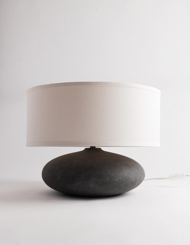 Zen 1-Light Table Lamp in Graystone with Off-White Hardback Linen Fabric Shade