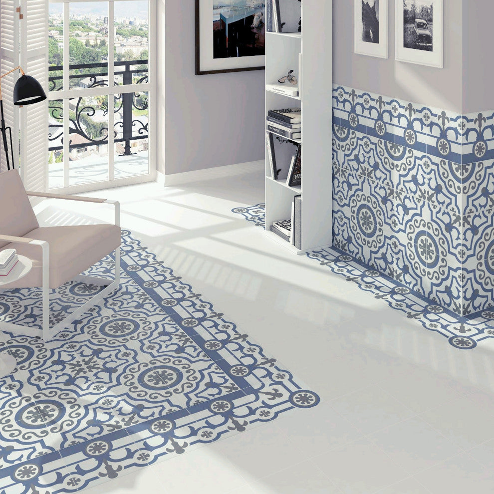 Textile Basic White Encaustic Porcelain Floor and Wall Tile, Plain
