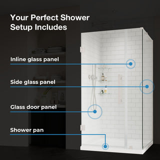Panama 32"Wx32"Dx74 3/4"H Corner Hinge Shower Kit Black Base, Black, 36"