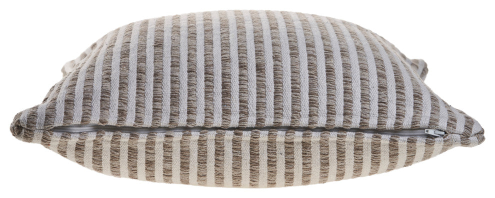 Beige and Cream Striped Throw Pillow