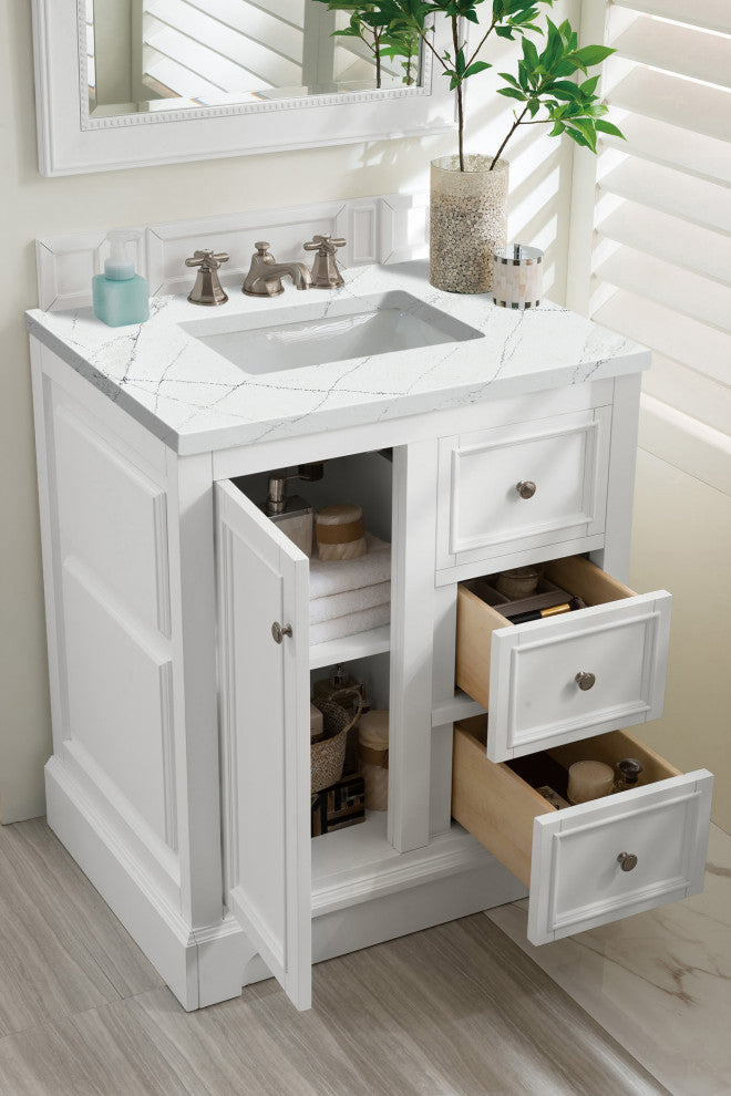 James Martin 825-V30-BW-3ENC 30" Single Vanity Bright White w/ 3 CM Quartz Top