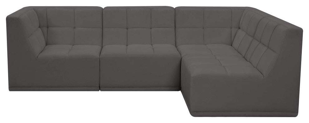 Relax Velvet Upholstered 4-Piece L-Shaped Modular Sectional, Grey