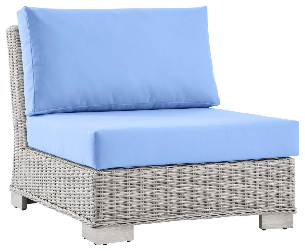 Outdoor Patio Wicker Rattan 9-Piece Sectional Sofa Furniture Set Gray and Blue