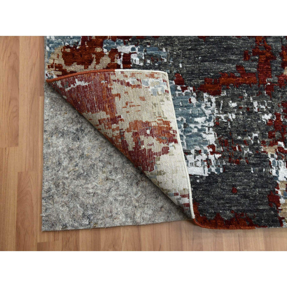 Bone Gray Natural Wool Hand Knotted Abstract Design Oriental Rug, 10'0"x14'2"