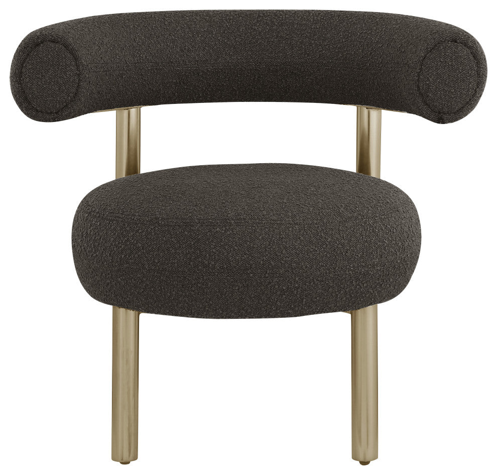 Bordeaux Boucle Fabric Upholstered Accent Chair, Brown, Brushed Brass Finish