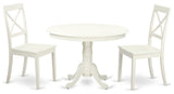 3 Pc Set With A Round Table And 2 Wood Dinette Chairs, Linen White