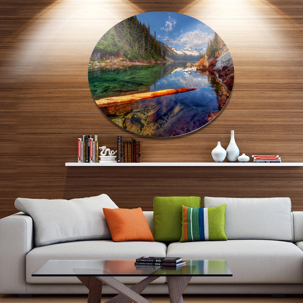 Floating Lake In Mountain Lake, Landscape Art Disc Metal Wall Art, 23"