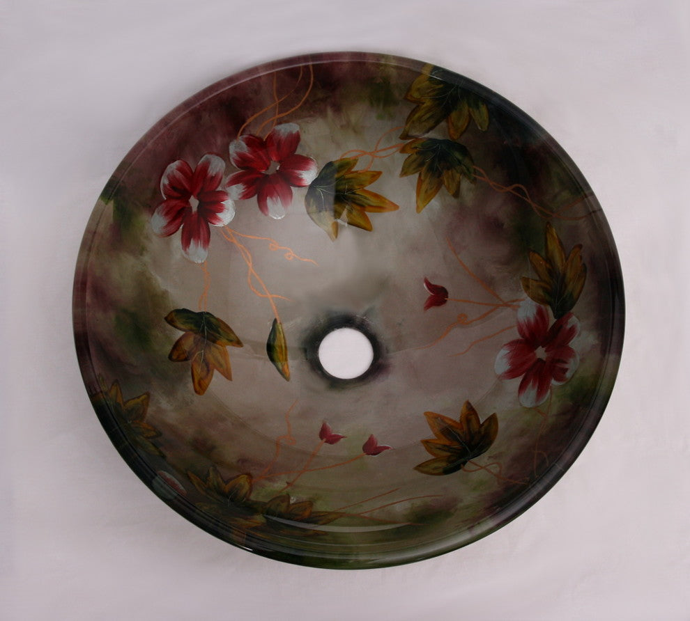 Tempered Glass 1/2" Thick, 16.5" Diameter, 5.5" With Chrome Pop-Up Drain