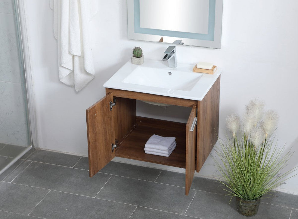Single Bathroom Floating Vanity, Walnut Brown, 24"