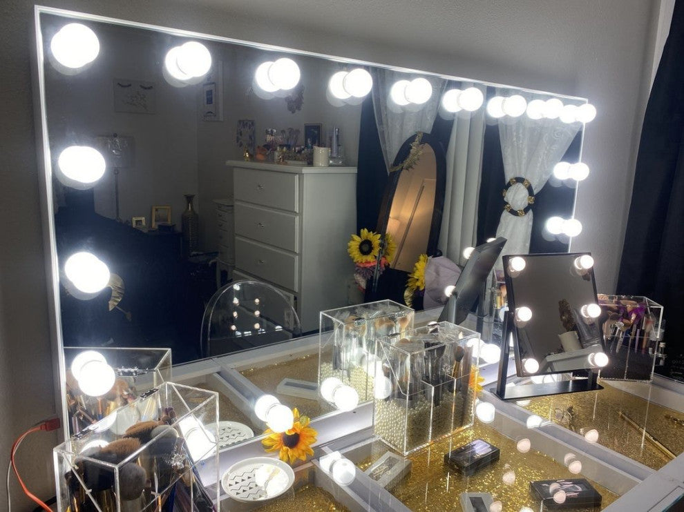 Hollywood Tri Tone LED Makeup Mirror with 360 Degree Swivel, Black