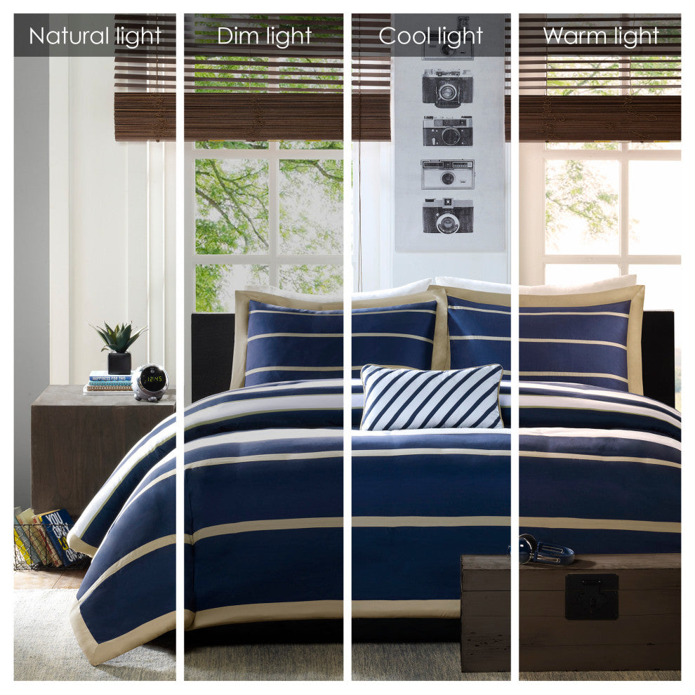 Mi Zone Microfiber Printed Duvet Cover Set, Khaki/Navy, Full/Queen