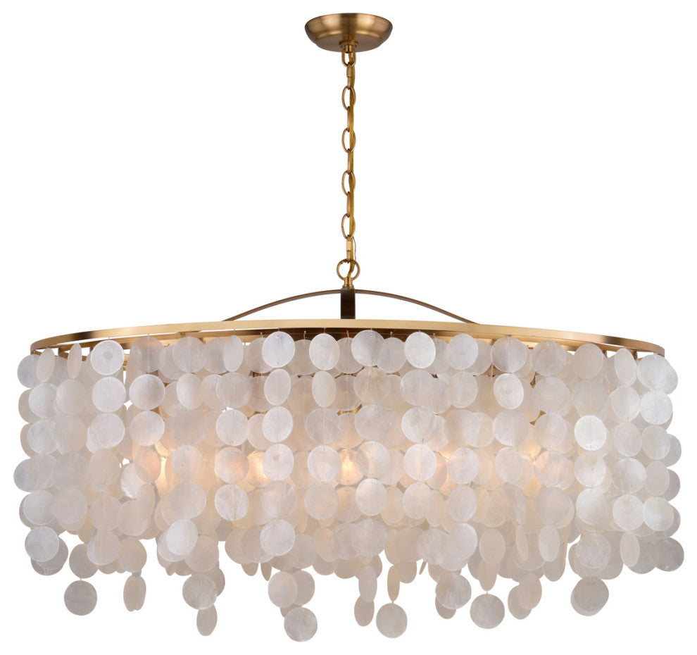 Elsa Capiz Shell 35.75" 5 Light Linear Chandelier Natural Brass