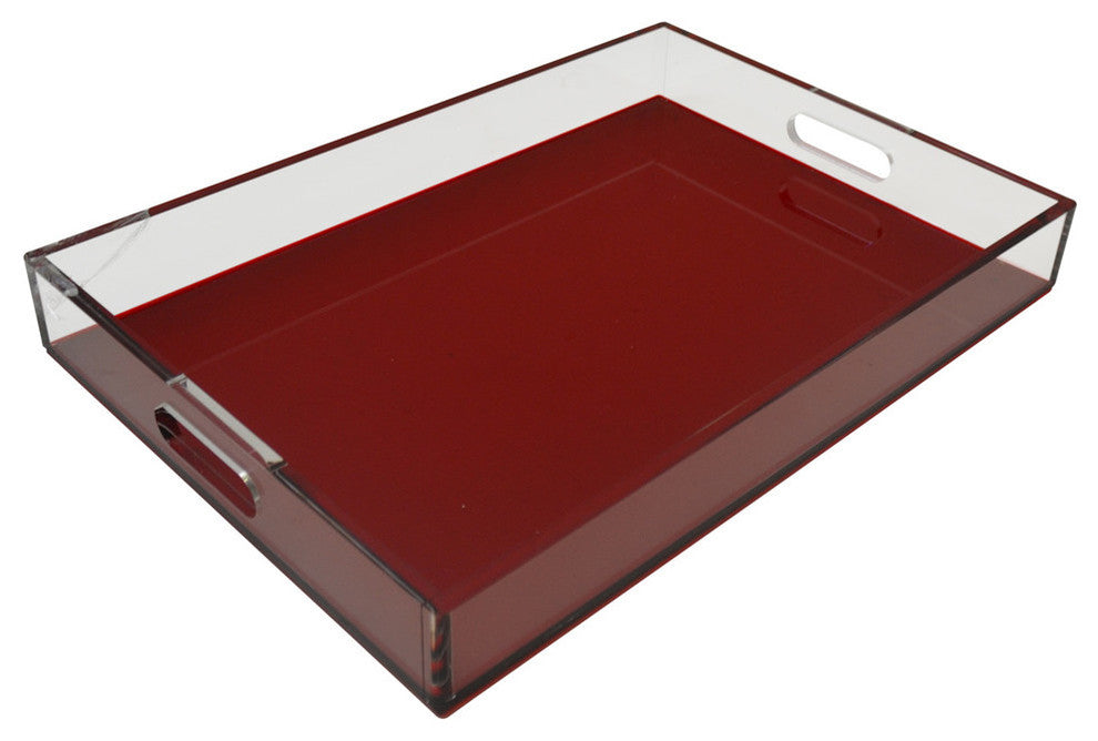 Lucite Tray with handle, Red