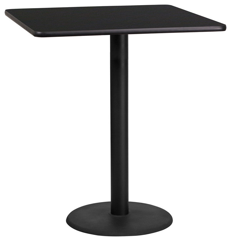 36'' Square Black Laminate Table Top with 24'' Round Bar Height Table Base