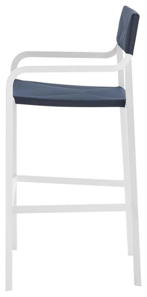 Bar Side Stool Chair, Set of 2, Aluminum, Metal, White Blue Navy, Outdoor