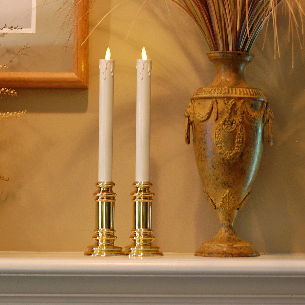 Action LED Taper Candles With Holder, Set of 2