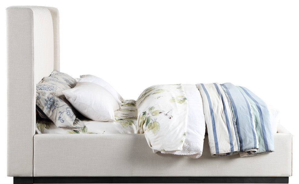 Logan Beige Linen Textured Fabric Twin Bed, Beige, Full