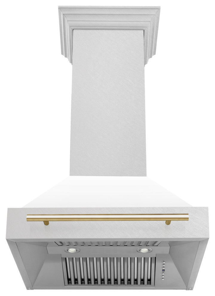 ZLINE 30, Wall Mount Hood, DuraSnow With White Matte Shell, 8654SNZ-WM30-G