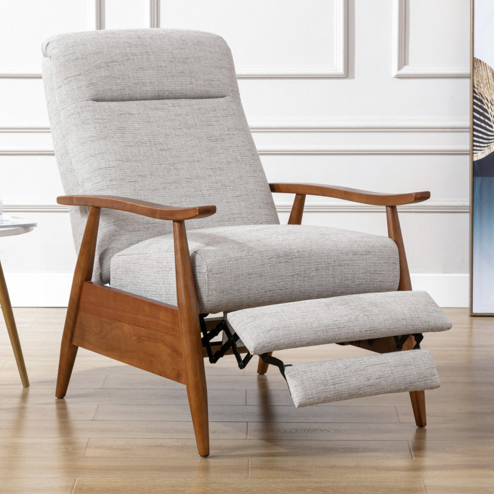 Terni Wood Arm Push Back Recliner, Performance Fabric, Sea Oat