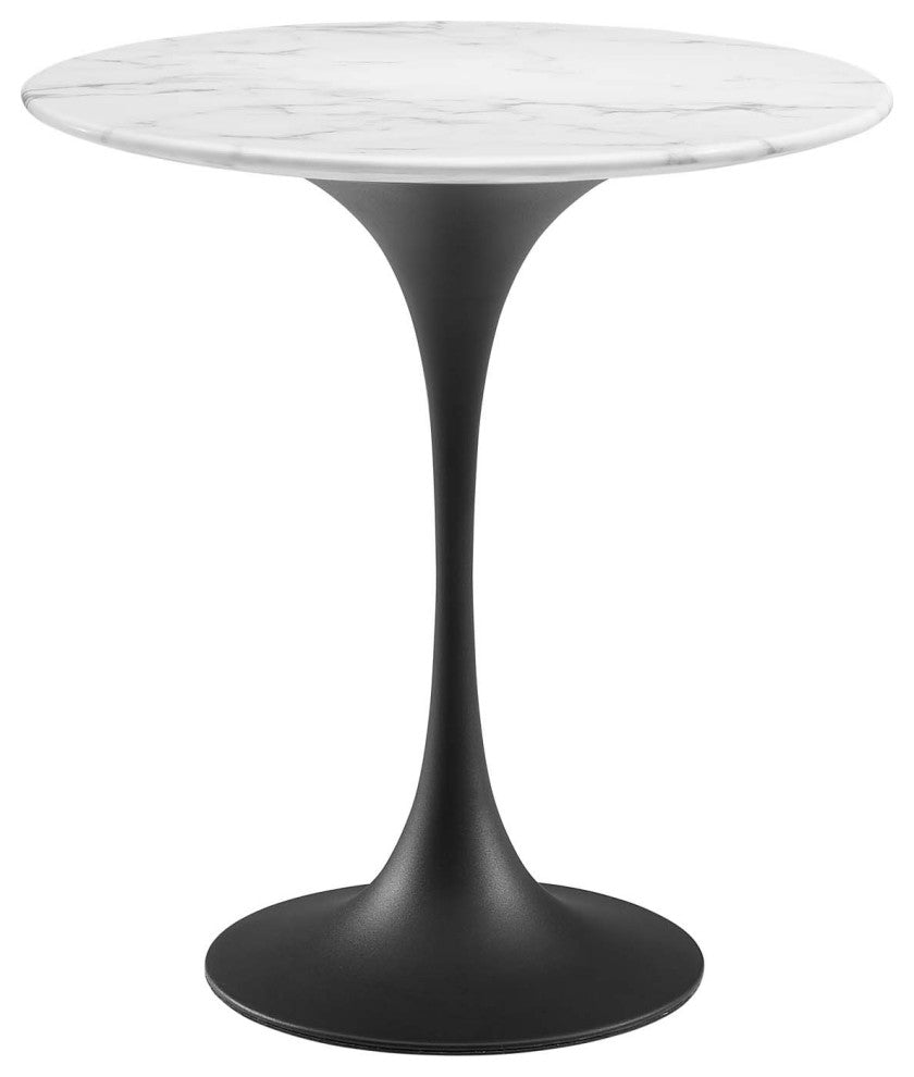 Sofa Side Table, Round, White Black, Artificial Marble, Metal, Modern