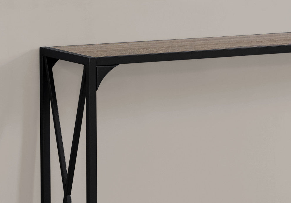 HomeRoots 12" x 48" x 32" Dark Taupe Finish and Black Metal Accent Table