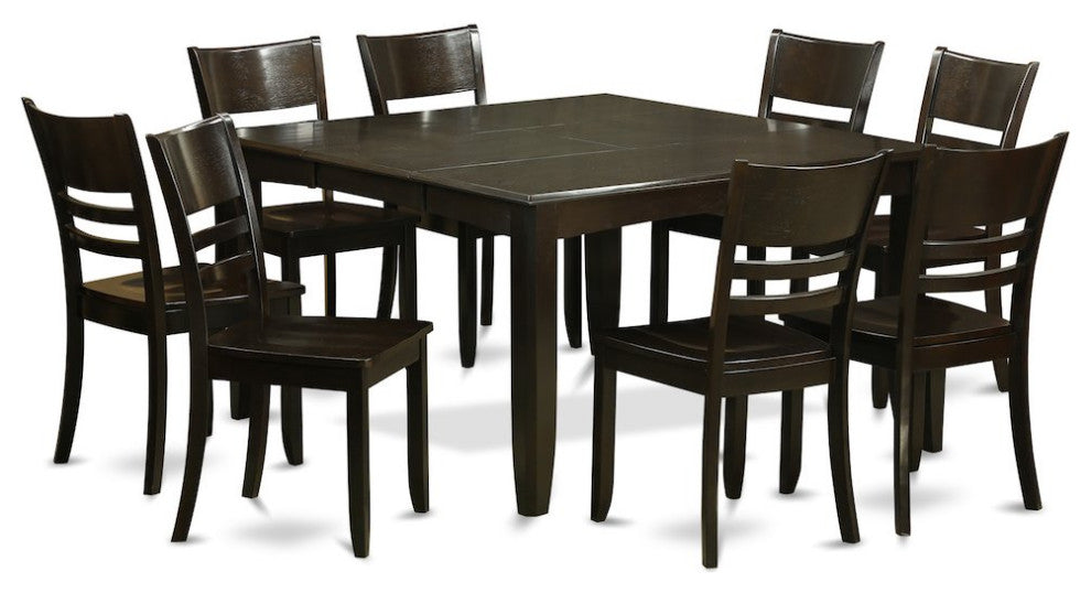 9-Piece Dining Room Set, Table With Leaf and 8 Chairs, Cappuccino