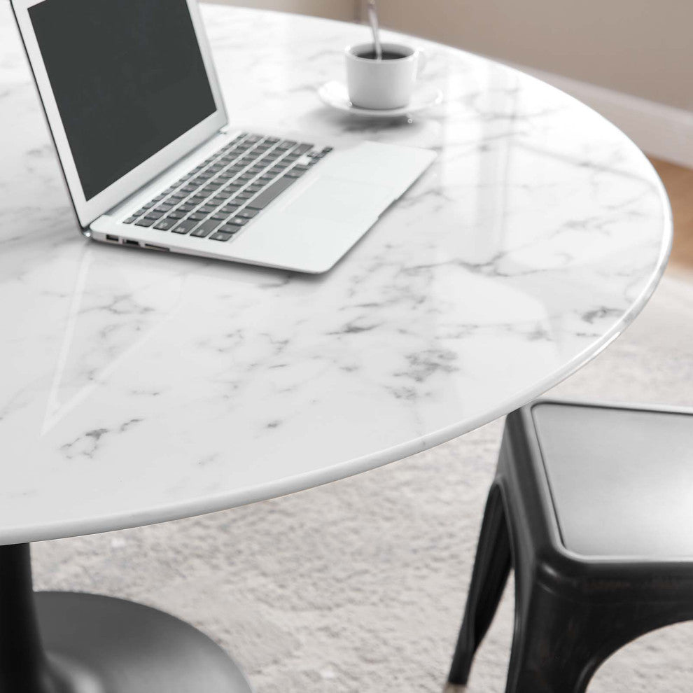 Lippa 54" Round Artificial Marble Dining Table Black White