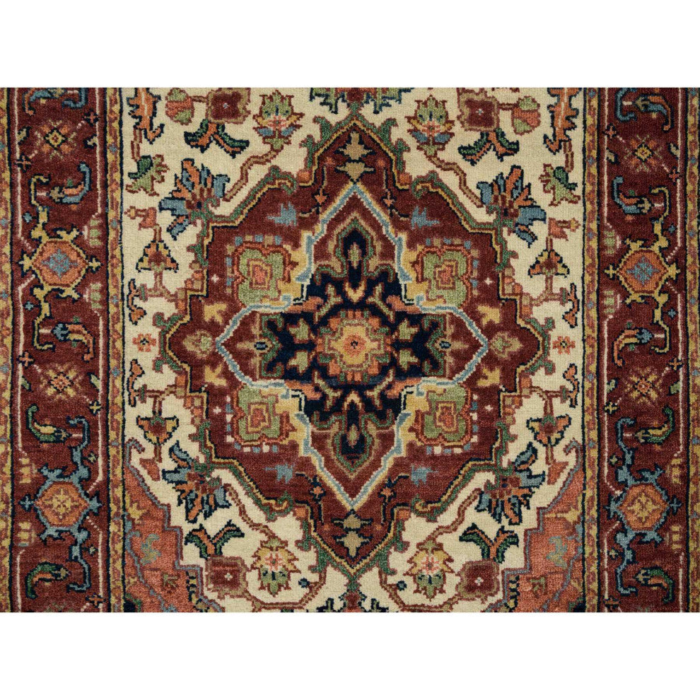 Ivory Wool Heris Re-Creation Hand Knotted XL Runner Oriental Rug, 2'6"x18'