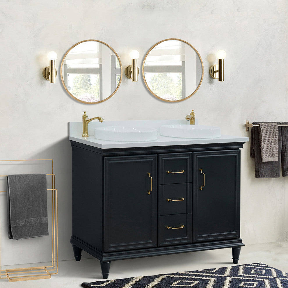 49" Double Vanity, Dark Gray Finish With Engineered Stone Top And Round Sink