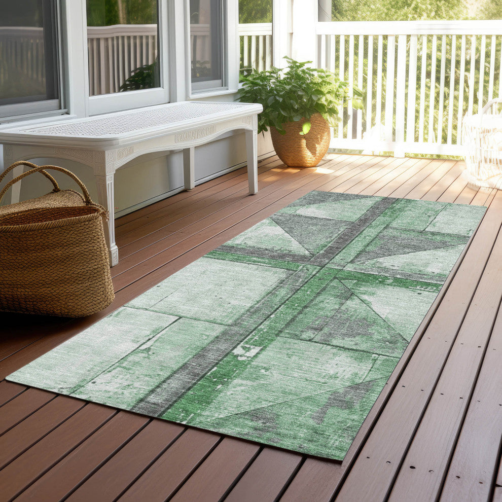Machine Washable Indoor/Outdoor Chantille ACN1876 Green 2'3" x 7'6" Runner Rug