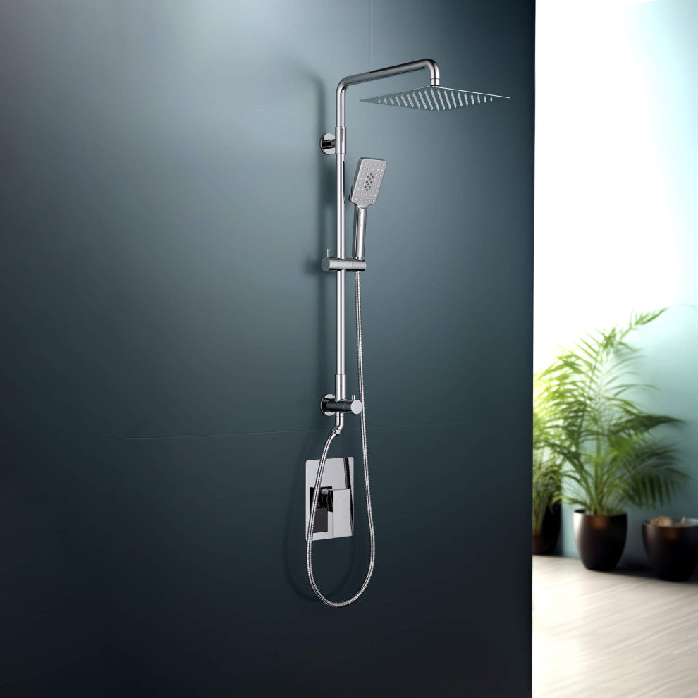 Cube 2-Function Shower Column, Rough, Valve, Chrome