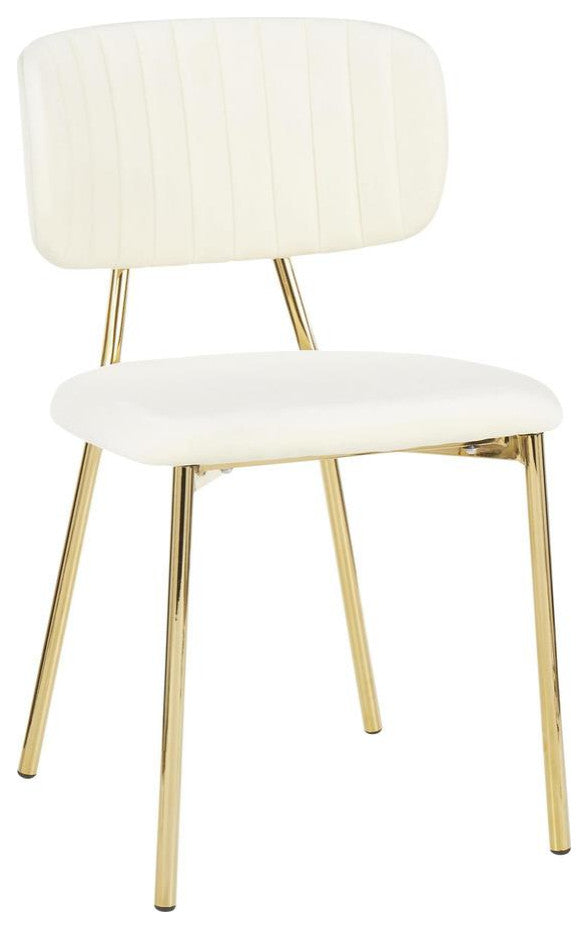 Bouton Contemporary/Glam Chair in Gold Metal and Cream Velvet - Set of 2