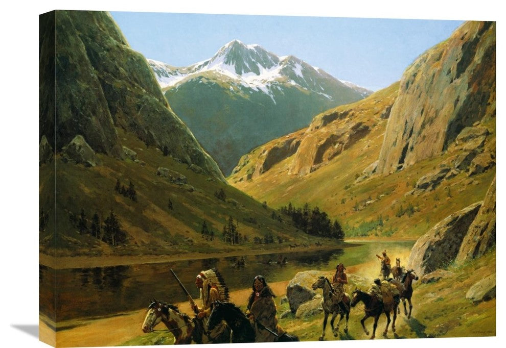 "Indian Maurauders In Party Fording Stream" Artwork, 24" x 18"