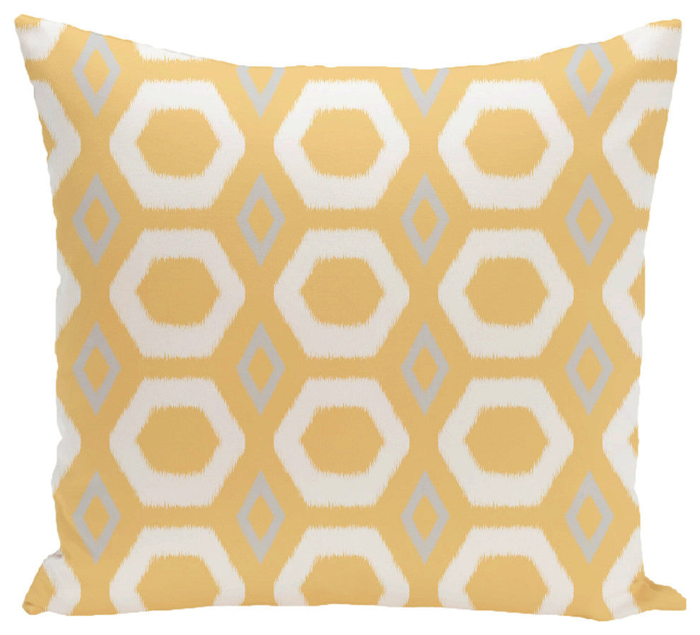 More Hugs And Kisses Geometric Print Outdoor Pillow, Lemon, 18"x18"