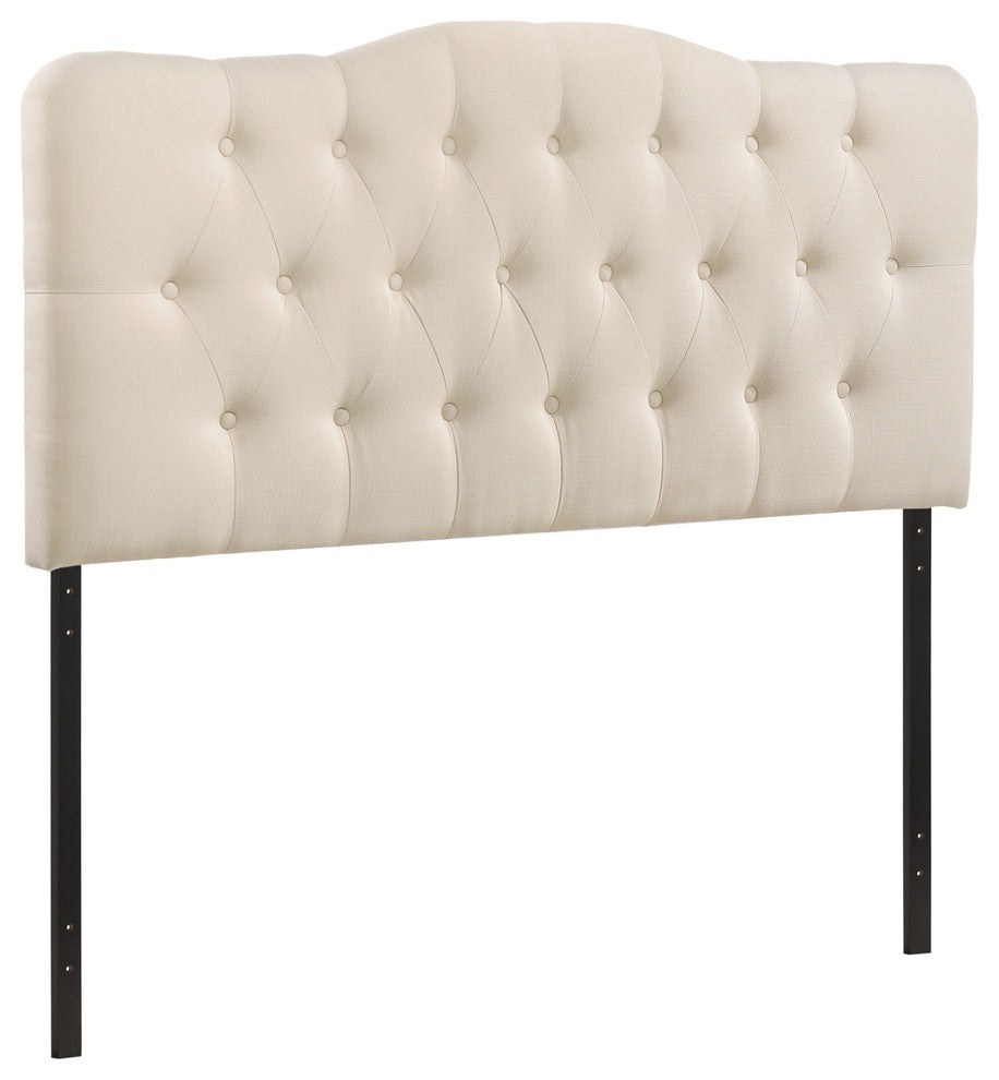 Modern Contemporary King Size Fabric Headboard, Ivory Fabric
