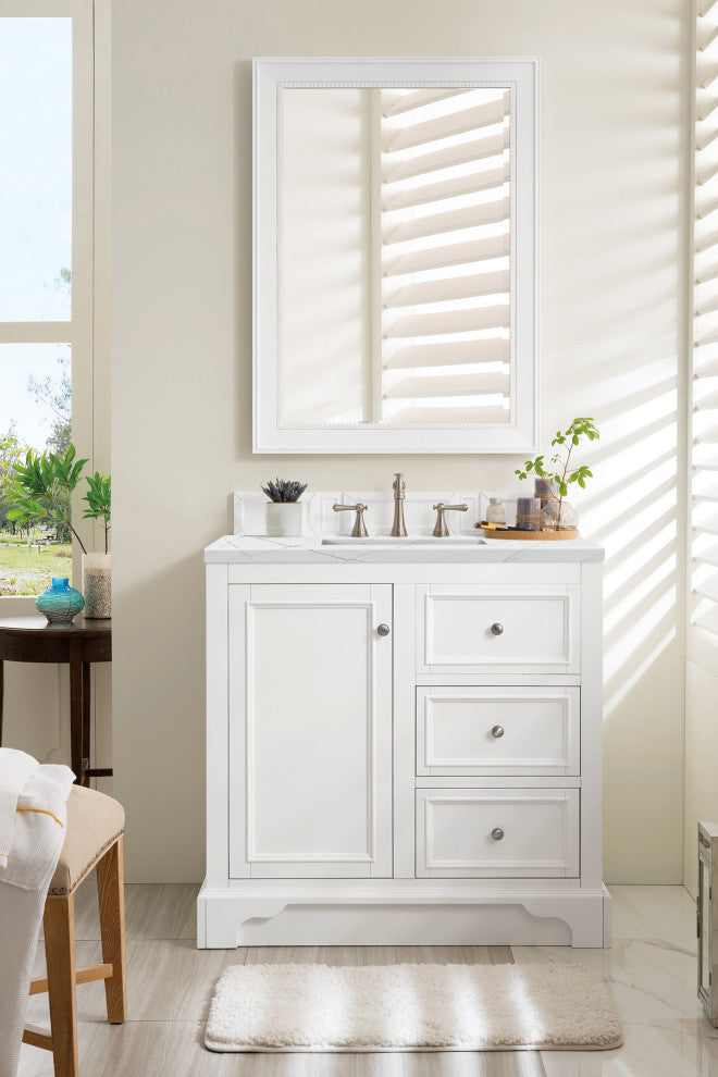 James Martin 825-V36-BW-3ENC 36" Single Vanity Bright White w/ 3 CM Quartz Top