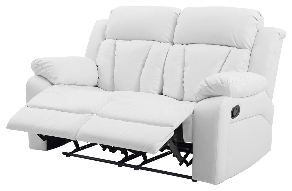 Springfield Reclining Love Seat, White Faux Leather