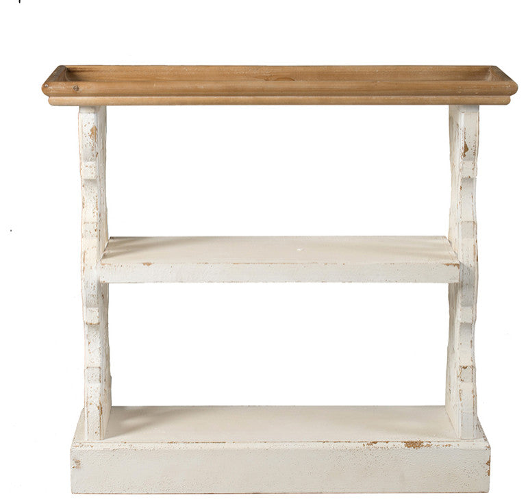 Gewnee Distressed White and Natural Wood Shelf Tray