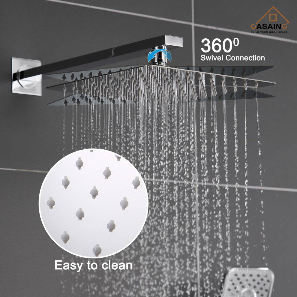 9inch Shower System Brushed Nickel Dual Head Waterfall Shower Bar System, Chrome